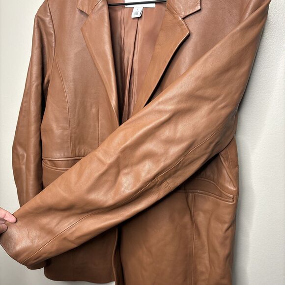 Lewit Leather Blazer Jacket Women's Size 1 Brown Single Button - Picture 5 of 16